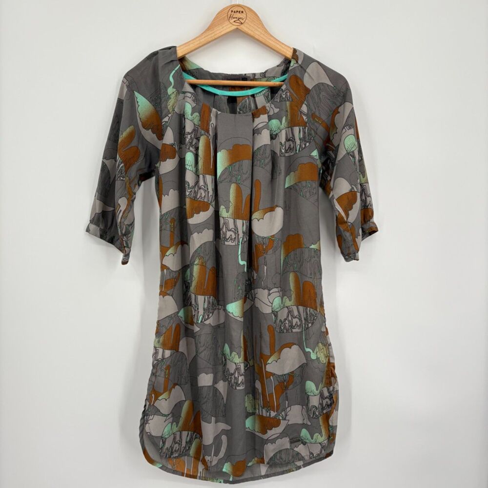 Numph Abstract Print Mini Shift Dress, Sz 6 (36 EU), Modern Bold City Summer